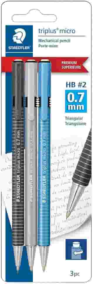 Staedtler Triplus Micro, lapiseira com borracha de torção, pacote com 3, para desenho, engenharia, grafite de 0,7 mm, 77427BK3A6