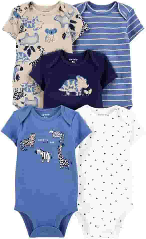 Kit Body Carter's 5 Peças Manga Curta Zoológico Azul Bebê Menino (9M)