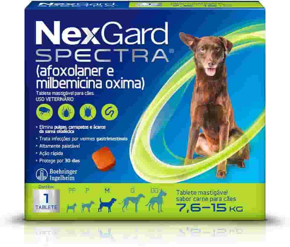NexGard Spectra Antipulgas e Carrapatos e Vermífugo para Cães de 7,6 a 15kg - 1 tablete