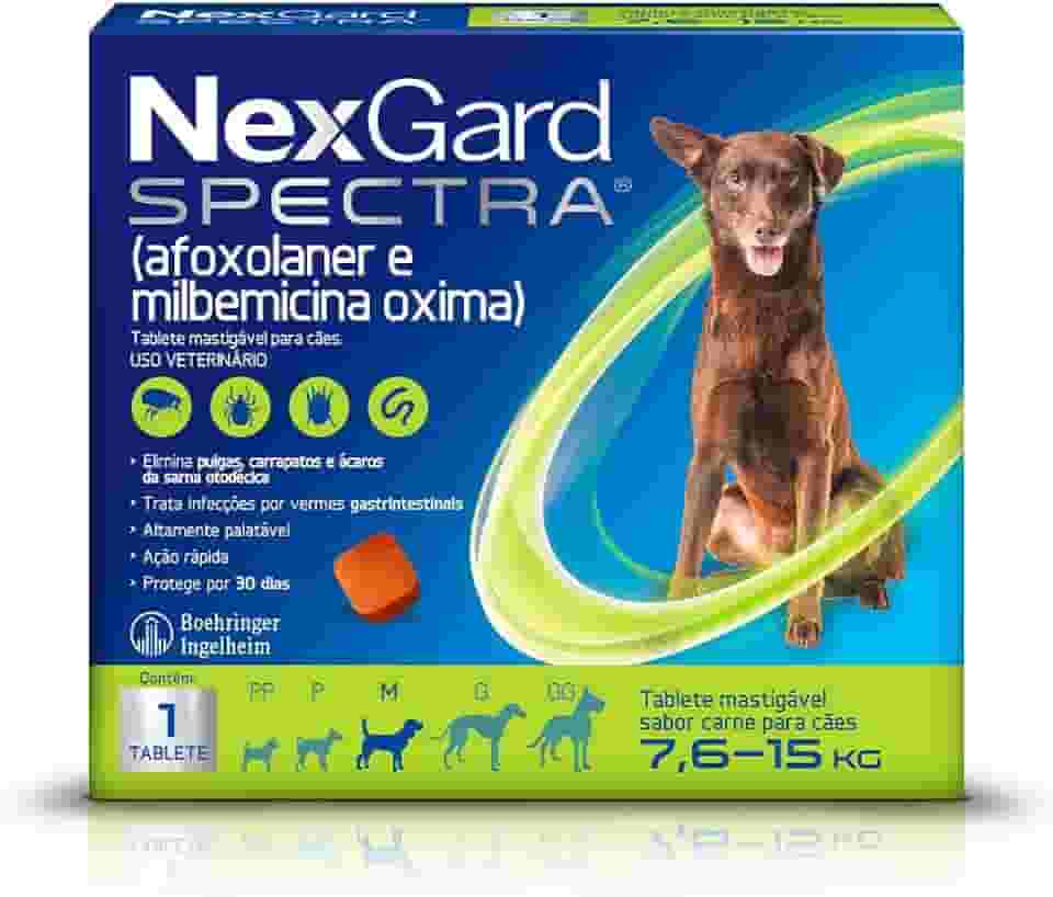 NexGard Spectra Antipulgas e Carrapatos e Vermífugo para Cães de 7,6 a 15kg - 1 tablete