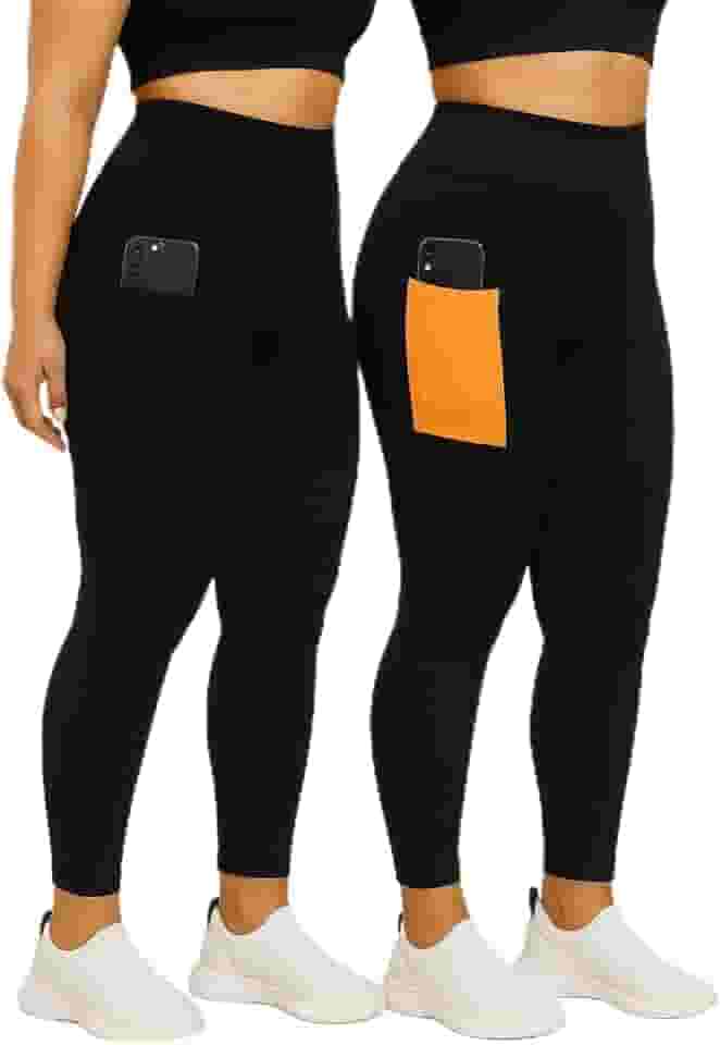 Kit 2 Calças Legging Plus Size com Bolso Lateral, para Academia, Alta Compressão, Cores Sortidas, Nao Fica Transparente (BR, Numérico, 48, Plus Size, Regular, 48, Sortidas)