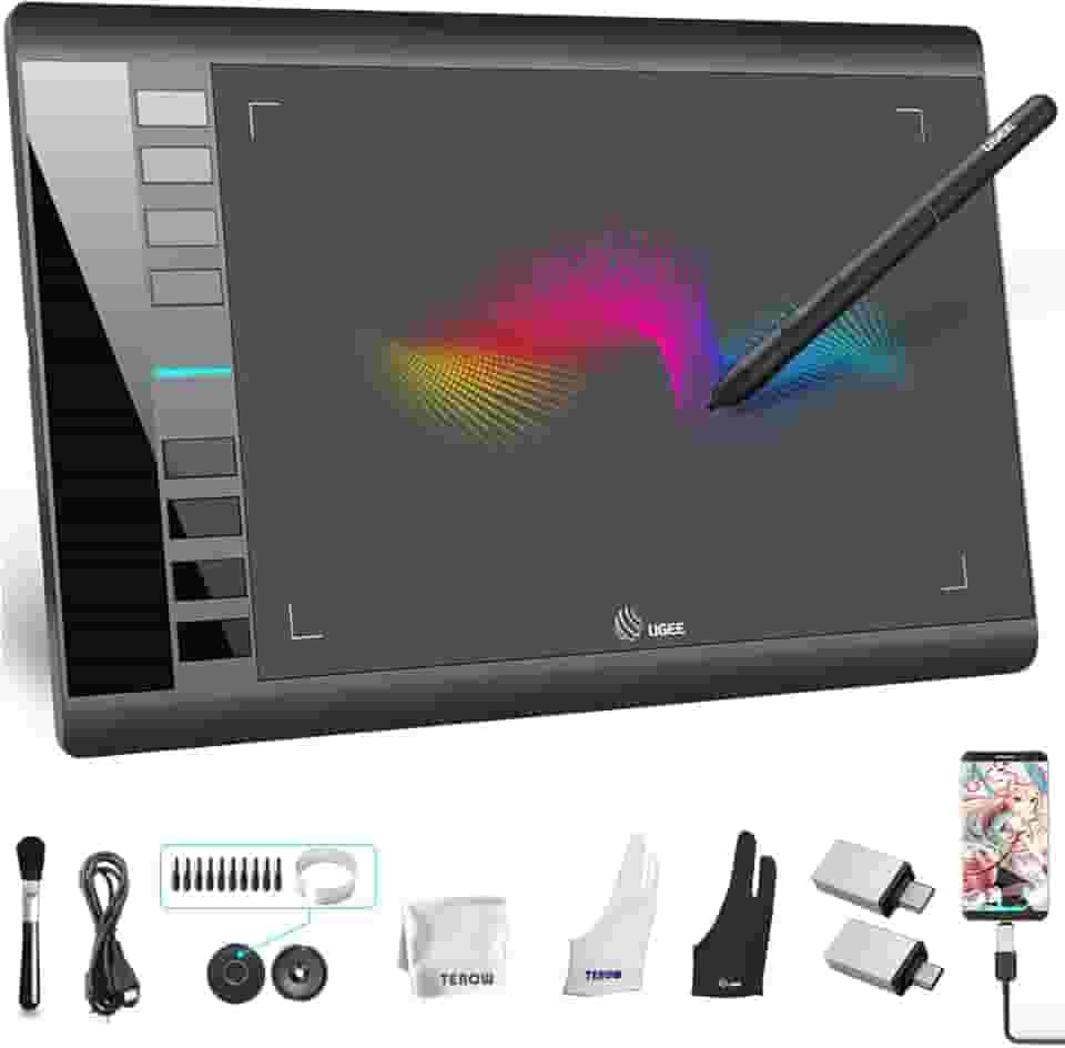 Tablet de desenho gráfico UGEE M708 V2, para Android e Windows, 25 x 15 cm, ultrafino, grande, para desenho gráfico, bloco de arte com 8 teclas de atalho, caneta sem bateria com 8.192 níveis para