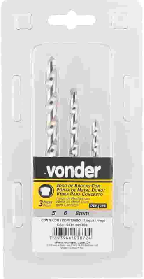 Vonder, Jogo De Brocas Para Concreto, Com Ponta De Metal Duro, 5 Mm A 8 Mm, Com 3 Peças.