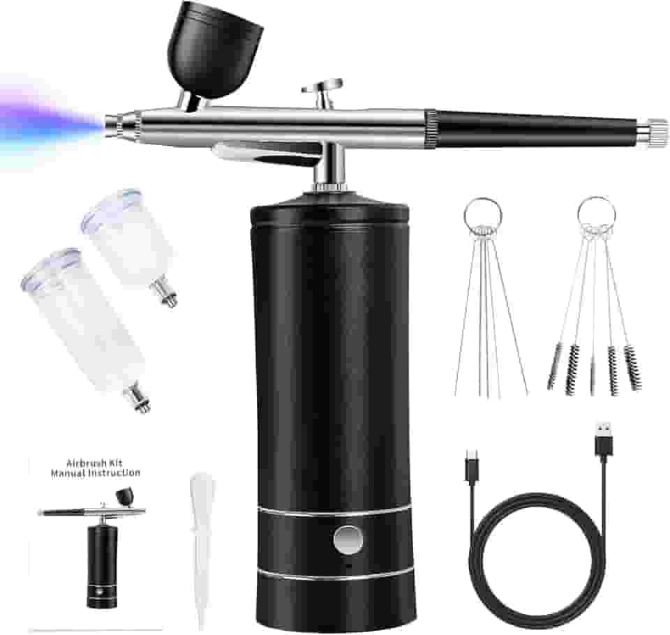 Kit de aerógrafo compressor de aerógrafo sem fio recarregável, alta pressão 30PSI, pistola de aerógrafo portátil portátil, conjunto de escova de ar sem fio para pintura de modelo, maquiagem