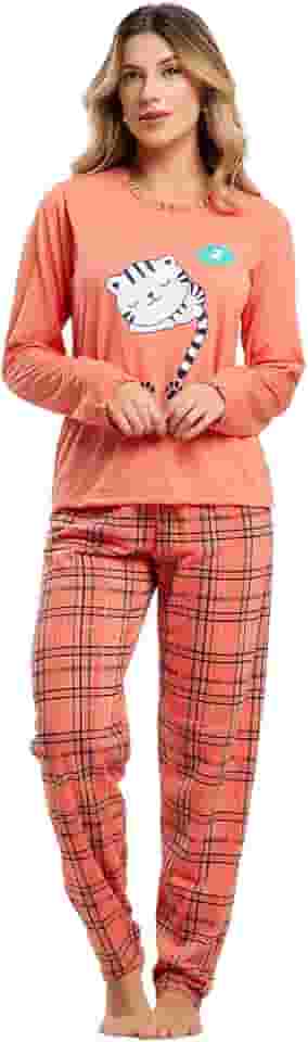 Pijama Longo Feminino de Inverno Confortável Blusa e Calça Noites Frias