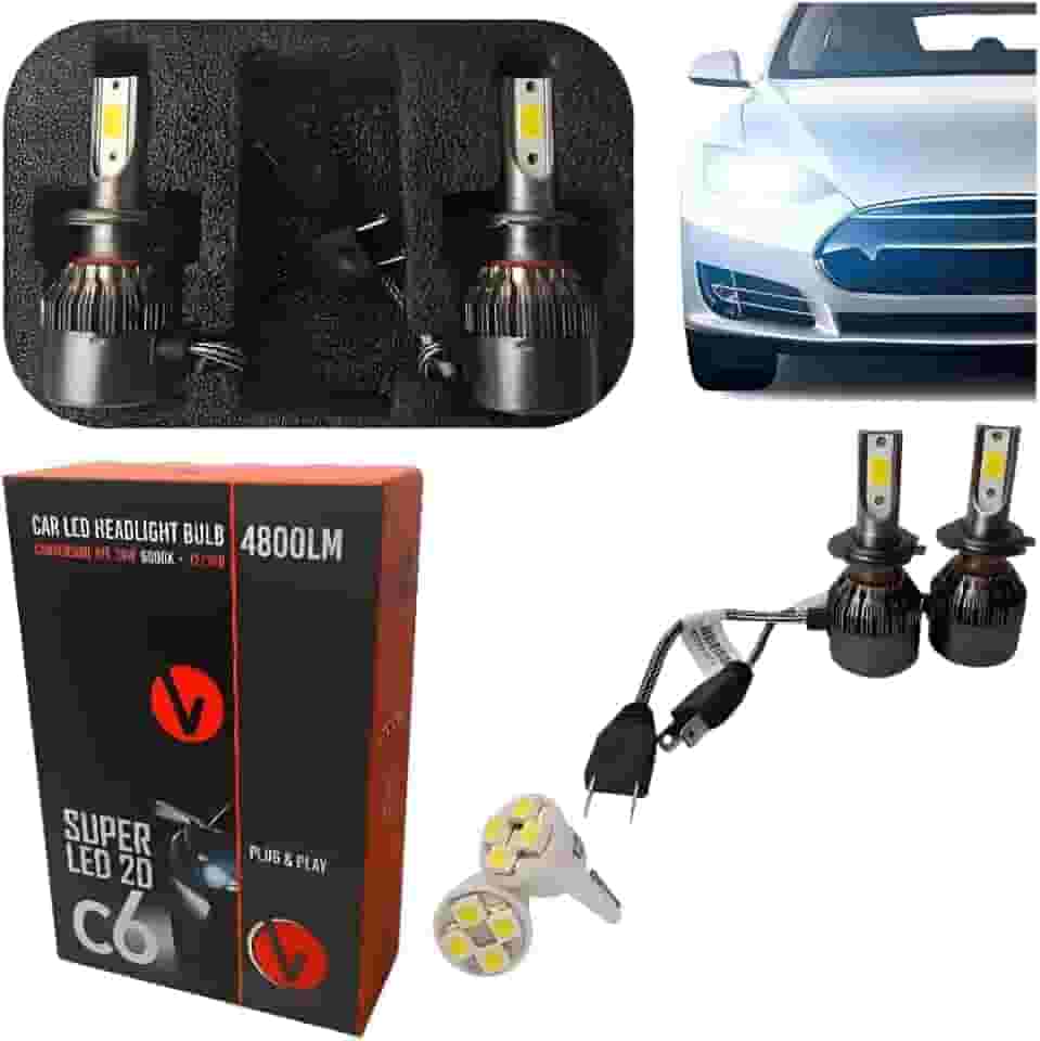 Kit Par Lâmpada Super LED H7 Headlight C6 2D 72W 6000K Branco-Frio 12V/24V IP67