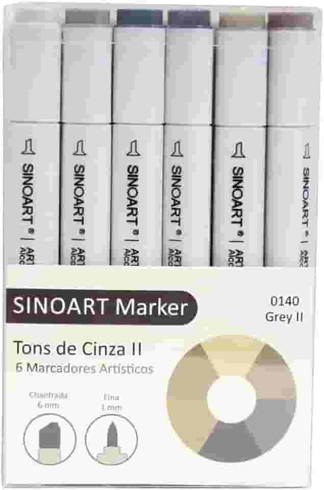 Sinoart Marcador Artístico Marker, 6 Tons de Cinza II, Pacote de 1