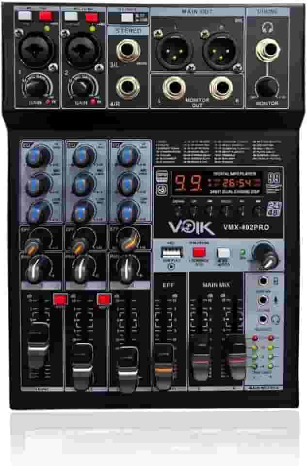 Mesa de Som 4 Canais com USB e Bluetooth 48v Igreja Voik VMX-402PRO