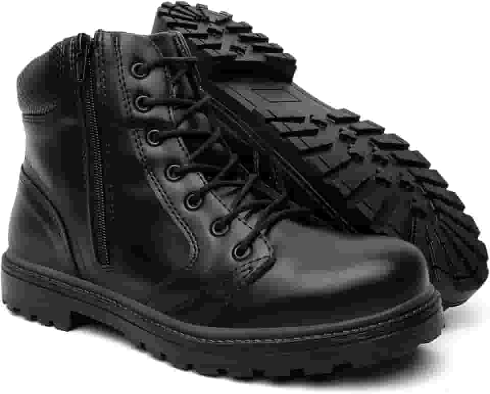 Coturno Militar Tático Cano Medio com Cadarço e Zíper Lateral, Sola Antiderrapante para Uso Profissional e Militar