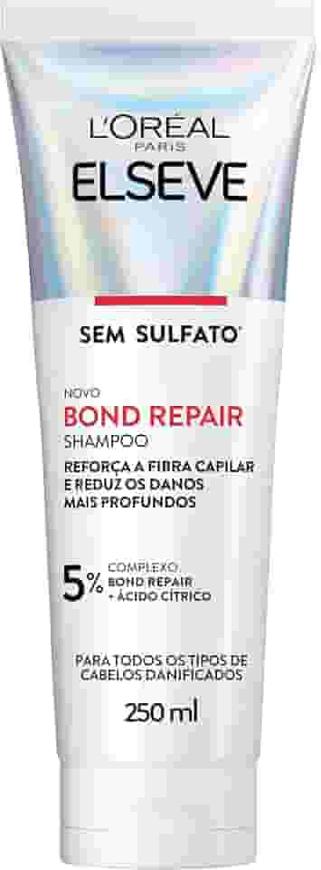 L'Oréal Paris Elseve Bond Repair Shampoo Reparação Molecular com Ácido Cítrico, Limpeza Suave Sem Sulfato, Reconstrói Ligações e Devolve Força aos Cabelos Danificados, 250ml