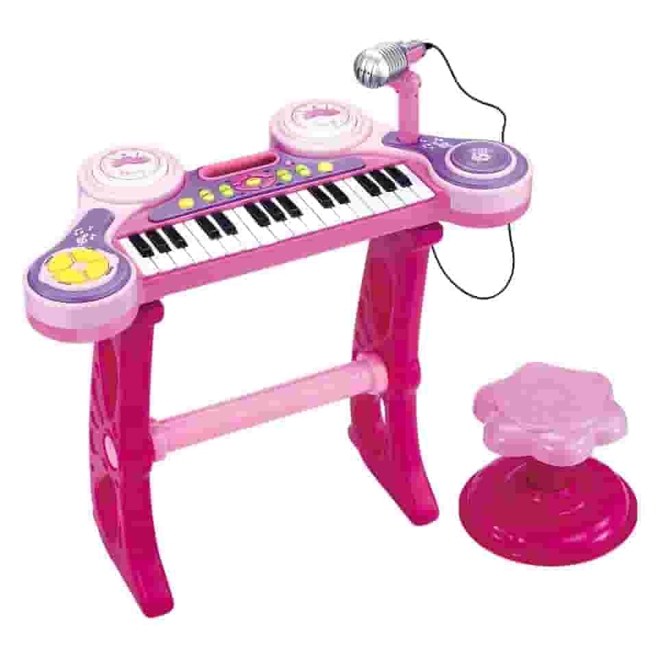 Piano Teclado Infantil Musical Pianinho Microfone Instrumento Brinquedo Criança (Rosa)