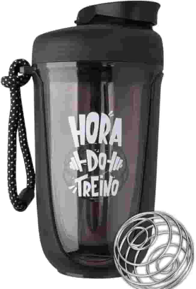 Coqueteleira shakeira Garrafa Premium para Academia, 550ml, com Mola Misturadora e Alça de Transporte (PRETO)-FBK-
