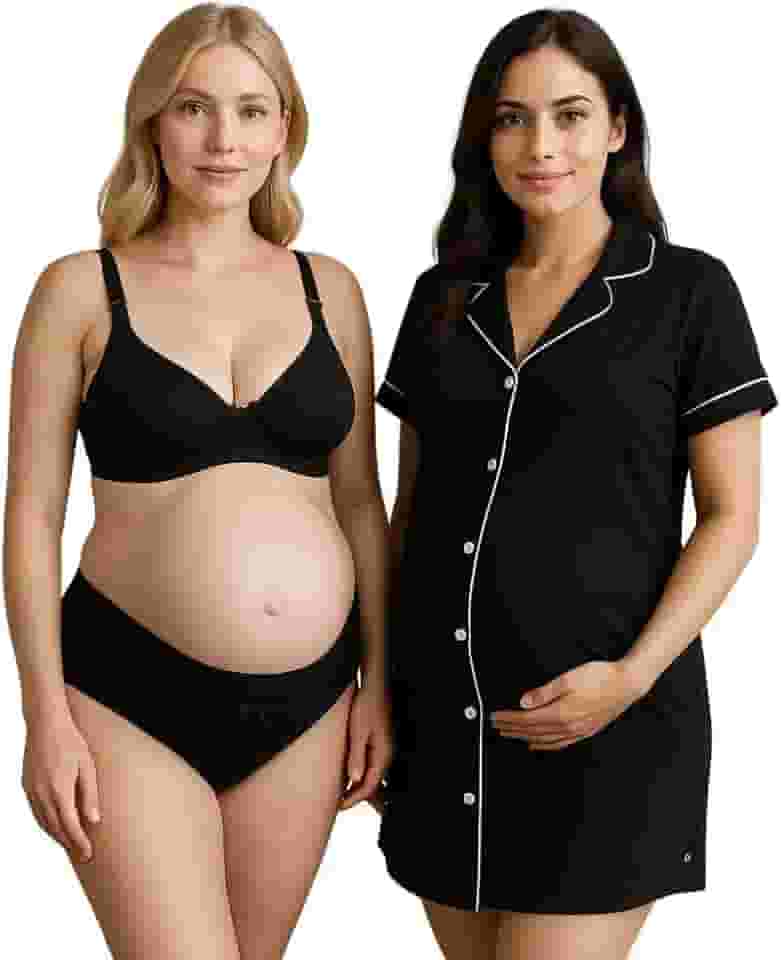 Camisola Blogueira com Botões, Sutiã Amamentação e Calcinha Pós Parto Thamires