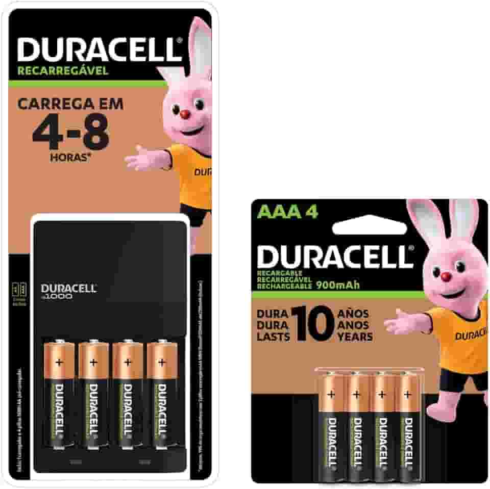 Carregador de Pilhas Recarregáveis AA e AAA DURACELL com 4 pilhas AA e 4 pilhas AAA