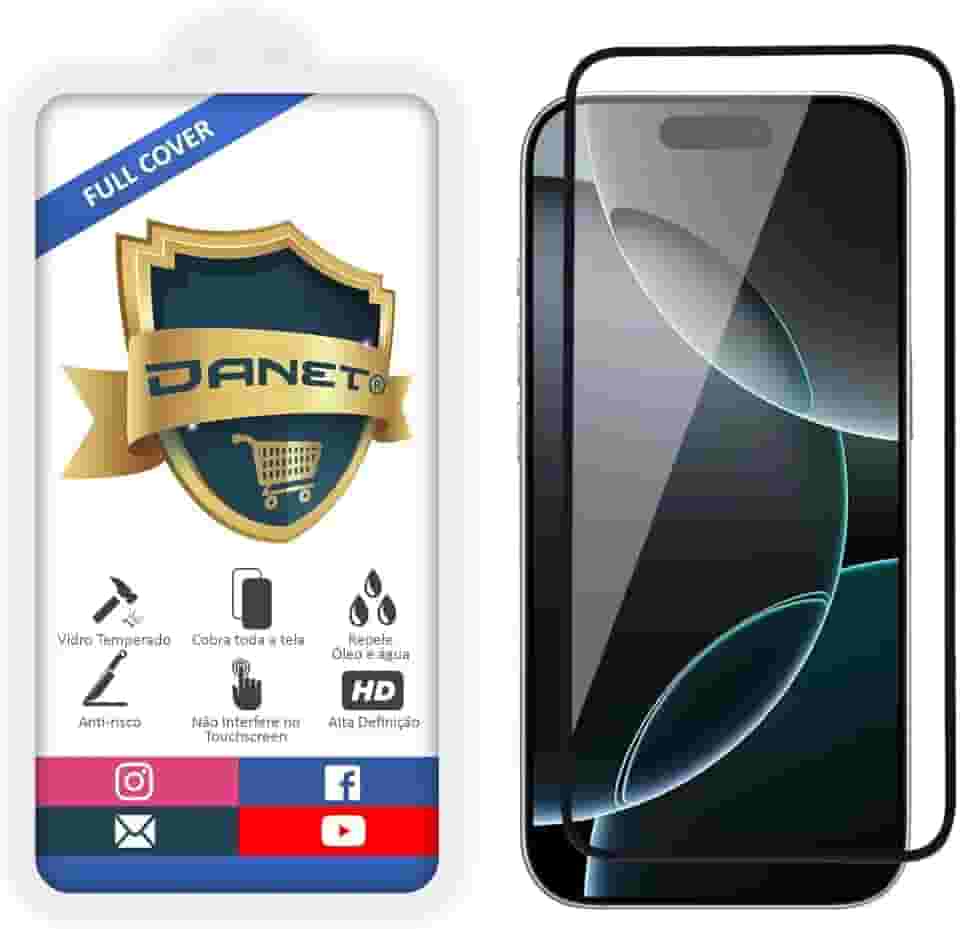 Pel�cula De Vidro Temperado 3d Full Cover Para iPhone 16, 16 Plus, 16 Pro e 16 Pro Max - Prote��o Anti Impacto - Danet (iPhone 16 Pro)
