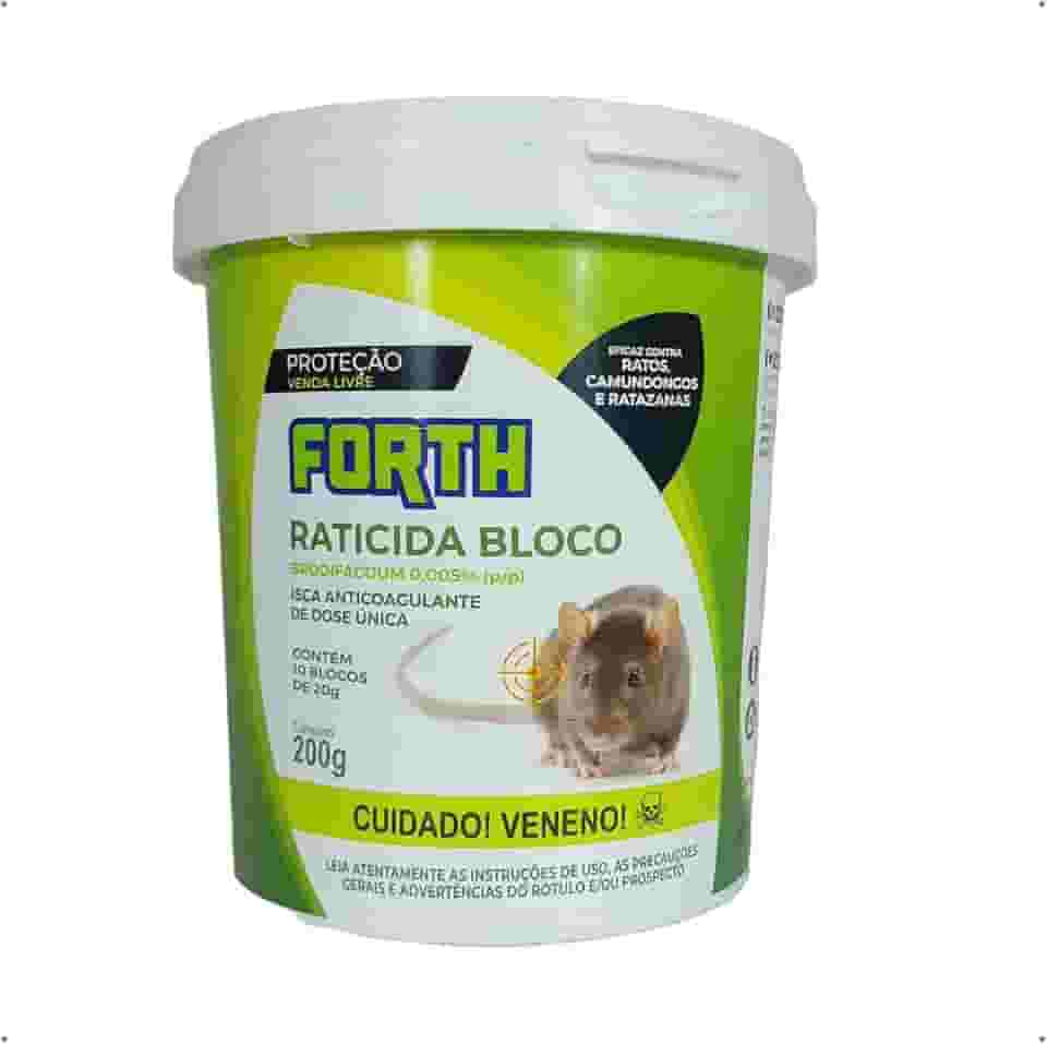 Forth Raticida Bloco, Isca, Brodifacoum, Dose Única, Contra Ratos Marrons, Ratazanas e Camundongos, 200g