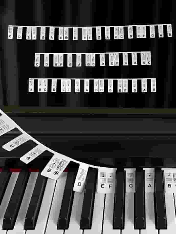 Etiquetas de notas de teclado de piano, guia de adesivos de teclado de piano de silicone para iniciantes, 88 teclas tamanho completo, sem necessidade de adesivos, reutilizáveis (preto)