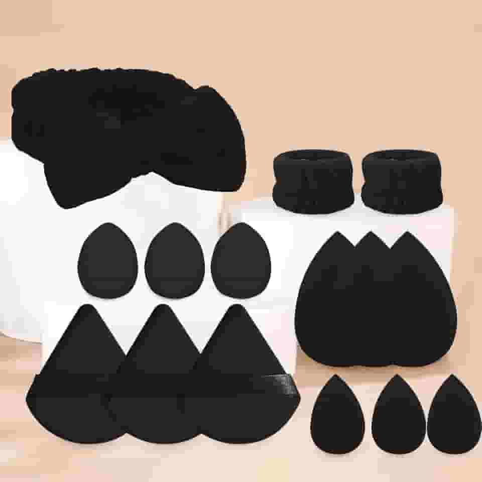 Conjunto de esponja de maquiagem com 15 peças, ferramentas cosméticas, corretivo, pó, esponjas, kit de pulseira para lavar o rosto