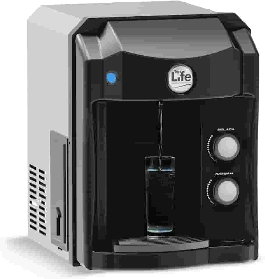 Purificador de Água Refrigerado Top Life HE OXI Preto com Ozônio, Filtro Alcalino pH Elevado e Compressor (220)