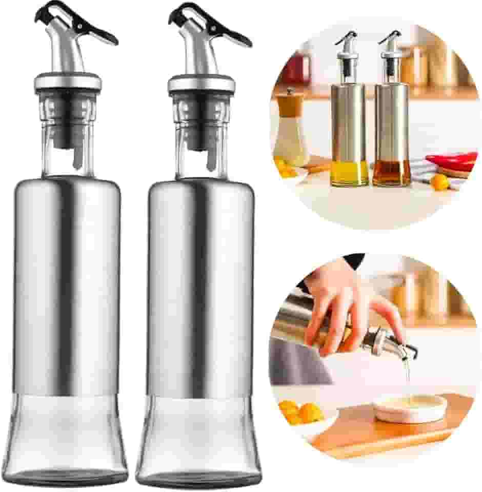Kit 2 Galheteiro Porta Azeite Azeiteiro 300 Ml de Vidro Aço Inox Com Bico Dosador para Servir