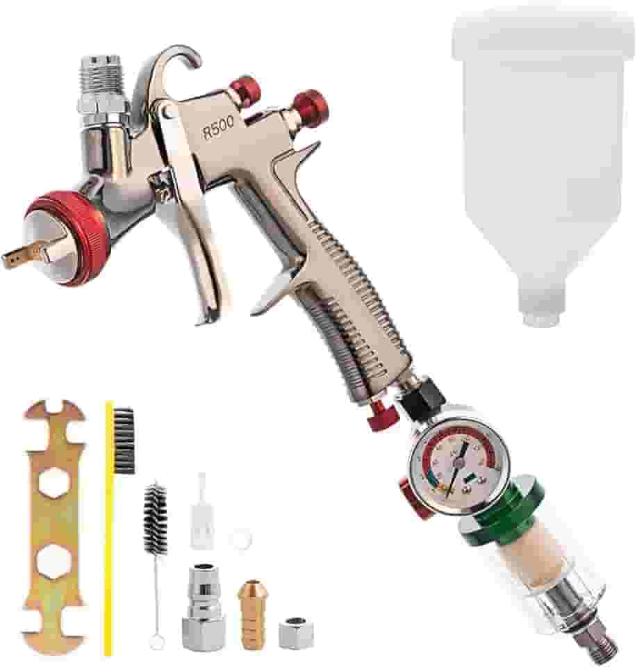 Pistola de pulverização LVLP R500 bocais de 1,3 mm com regulador de pressão de ar e separador de óleo-água, pistola de pintura automotiva, pistolas de pintura automotivas, pistolas de
