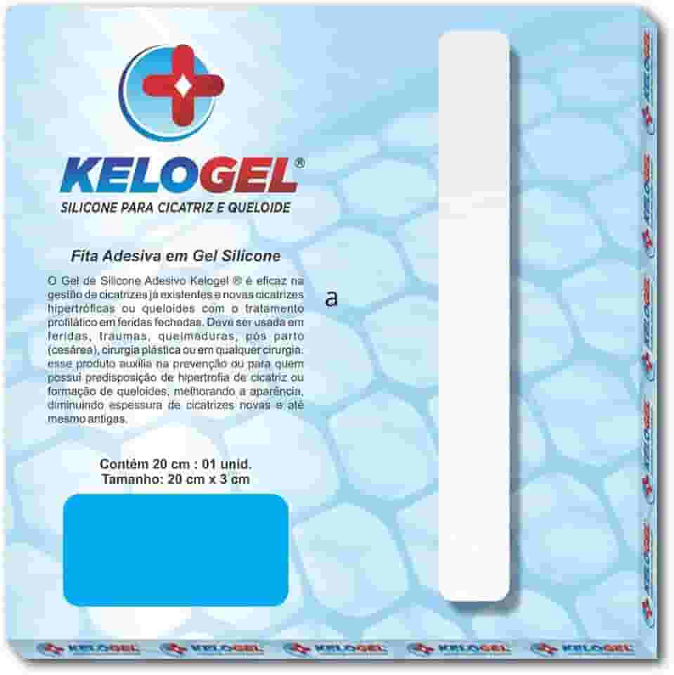 Fita em Gel de Silicone para Cicatriz 20x3cm Redução de Cicatrizes e Prevenção de Queloides Reutilizável e Dermatologicamente Testada KELOGEL
