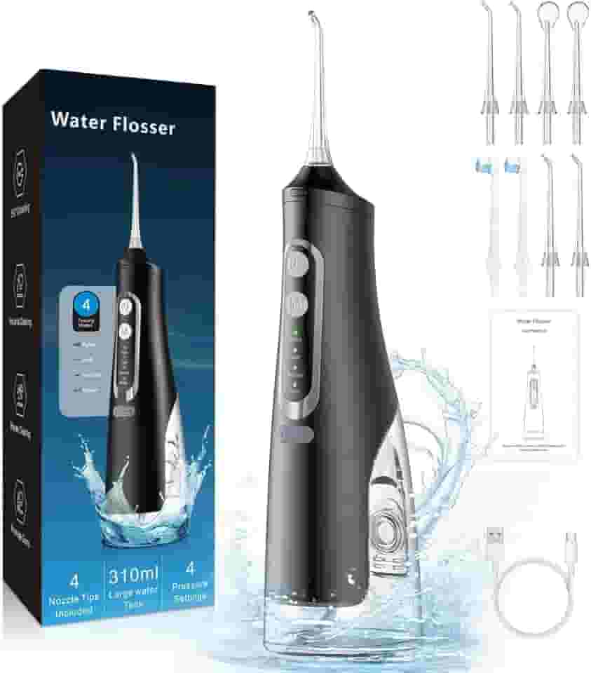 Oral Irrigator, Limpeza de Dentes Sem fio 4 Modos Irrigador Oral 310ML Portátil e Recarregável Cabo USB C IPX7 à Prova d'água limpador de Irrigação de fio Dental para Viagens para Casa, Preto