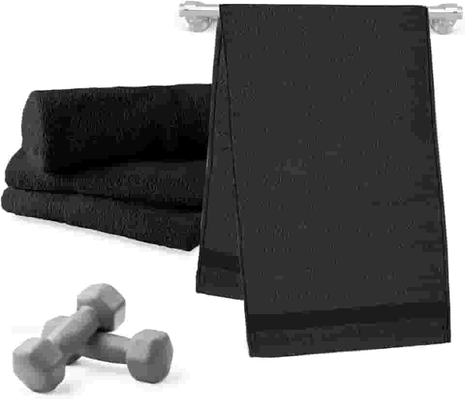 Jogo 04 Unid. Toalha de Rosto Esportiva para Academia 100% Algodão Máxima Absorção (Preto)