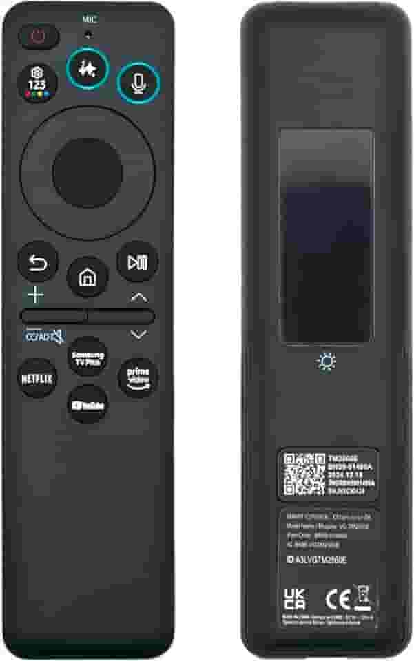 Novo controle remoto BN59-01480A TM2360E Solar Smart AI, controle remoto Bluetooth recarregável USB-C com carregamento solar, compatível com Smart TVs Samsung 2023-2025 Neo QLED 8K, HDR Ultra HD