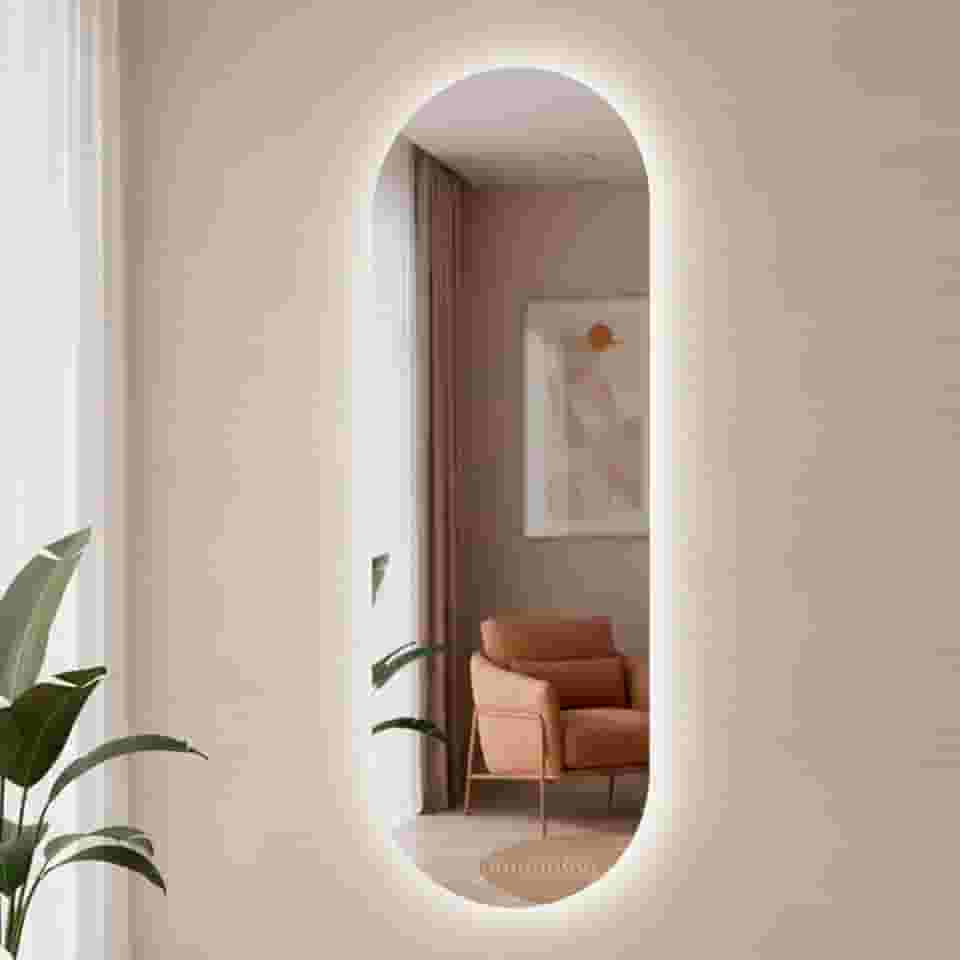 Espelho Orgânico Pílula 150x50 com Led Grande de Parede Decorativo para Sala Quarto Banheiro (Led Quente)