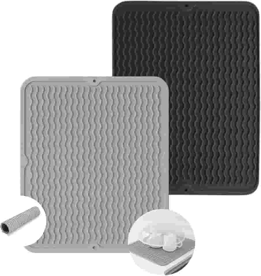 Tapete Escorredor de Louça Silicone Alta Absorção Antiderrapante Descanso de Panelas Resistente ao Calor Usado em Balcão Pia de Cozinha Forro de Geladeira ou Gaveta Ecológico Cor Variável Premium