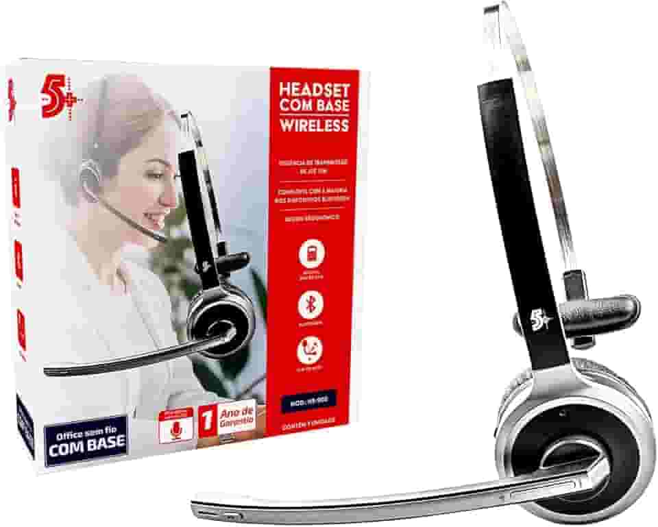 5+ Headset Sem Fio Bluetooth com Base para Carregamento HS-202