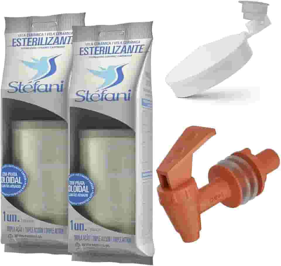Vela Para Filtro De Barro Stéfani Tripla Ação 02 Unidades + 1 Boia + 1 Torneira