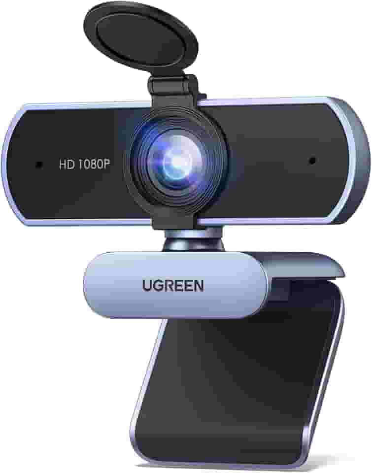 UGREEN Webcam Full HD 1080P com Microfone, Campo de Visão de 85°, Redução de Ruído, USB Plug and Play, Correção Automática de Luz, Adequada para Streaming/Conferência, Zoom/Skype/YouTube