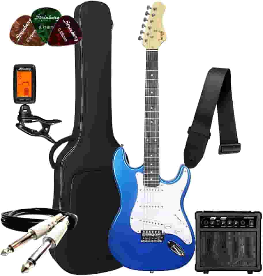 Kit Guitarra Elétrica Bravo Beg100 Strato Série Coldguitar + Acessórios + Amplificador Sheldon (MB - Metallic Blue)