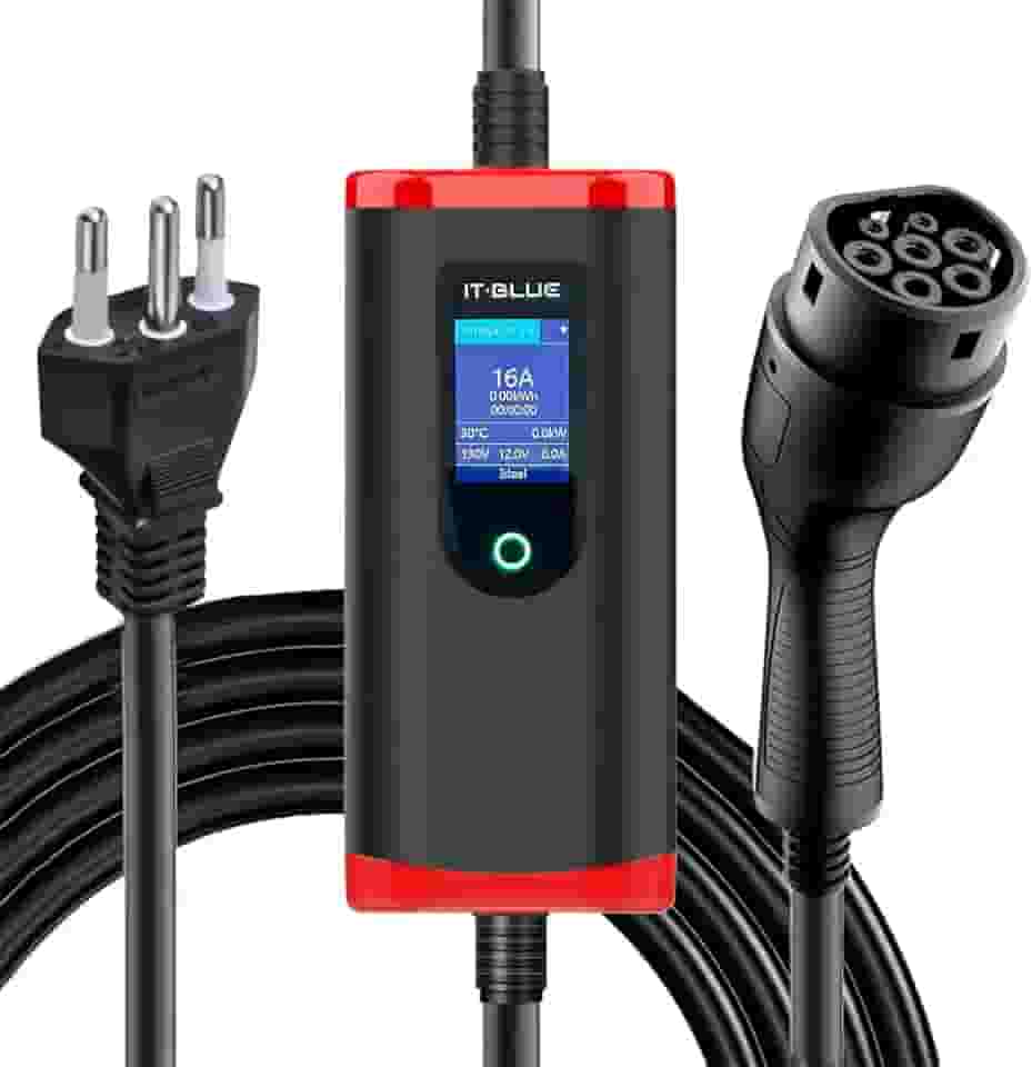 Carregador Para Carros Elétricos Portátil Inteligente Tipo 2 Bivolt 3,5kW Com Tela LED, Cabo 5m Com Ajuste de Corrente e Proteção IP65 – Compatível BYD, GWM, Nissan e Mais