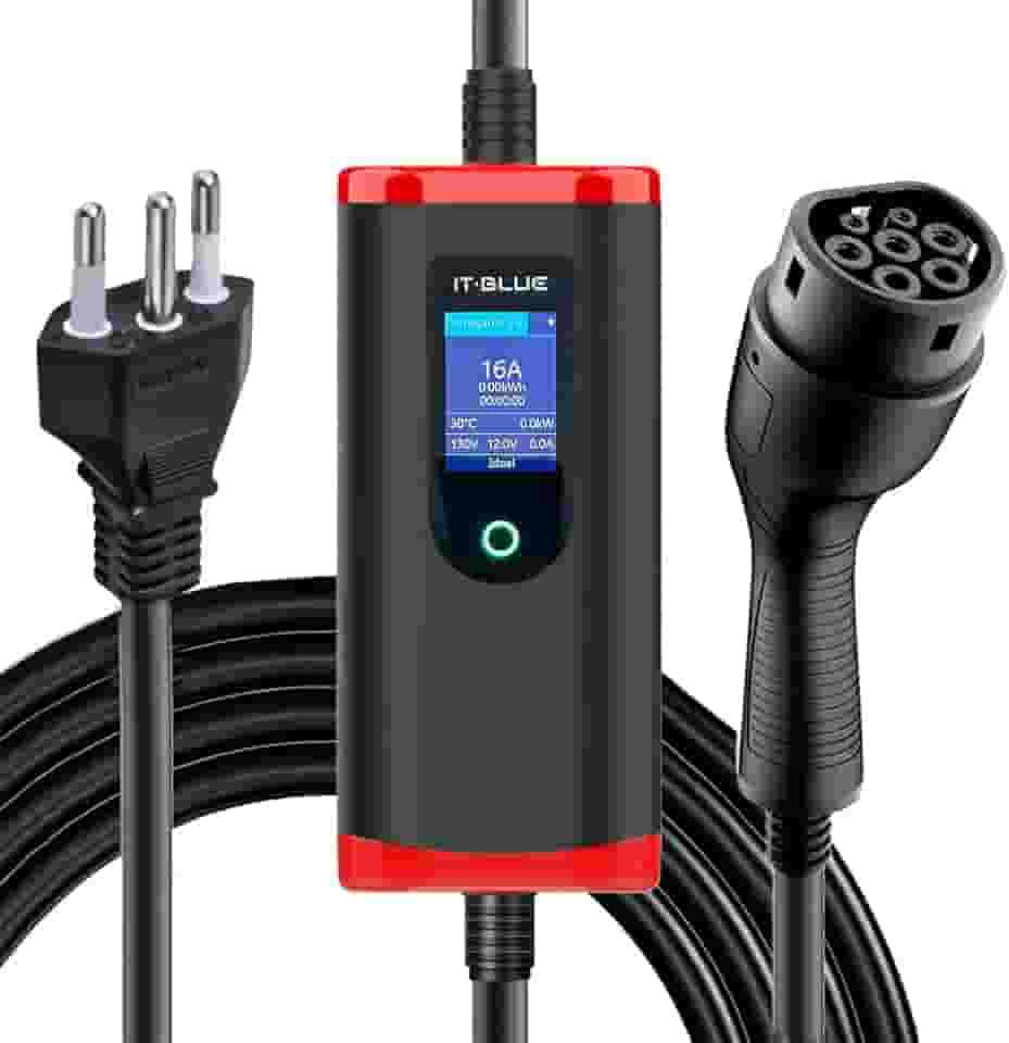 Carregador Para Carros Elétricos Portátil Inteligente Tipo 2 Bivolt 3,5kW Com Tela LED, Cabo 5m Com Ajuste de Corrente e Proteção IP65 – Compatível BYD, GWM, Nissan e Mais