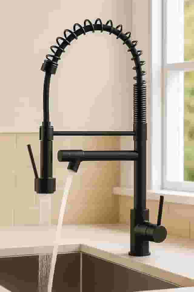 Torneira Gourmet Cozinha Monocomando, Torneira de Cozinha Bancada Com Spray Extensor, Volante Em Alavanca, Fácil Encaixe (Preto)