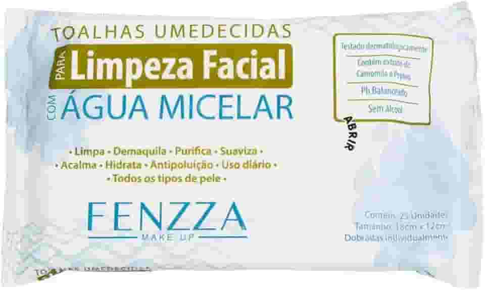 Toalhas Umedecidas Água Micelar Fenzza - Demaquilante Limpeza Profunda Sem Resíduos Oleosos - 25 Unidades - Prático Para Viagem