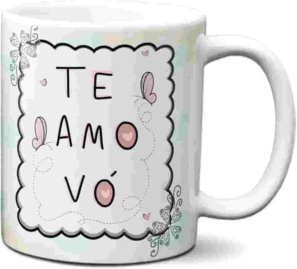 Caneca Fofa Para Presente Feliz Dia Dos Avós Te Amo Vó (Branca)