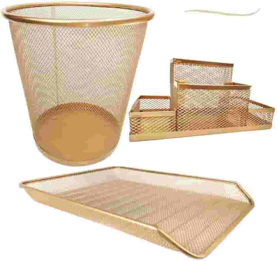 Kit Escritório Lixeira + Organizador De Mesa E Bandeja