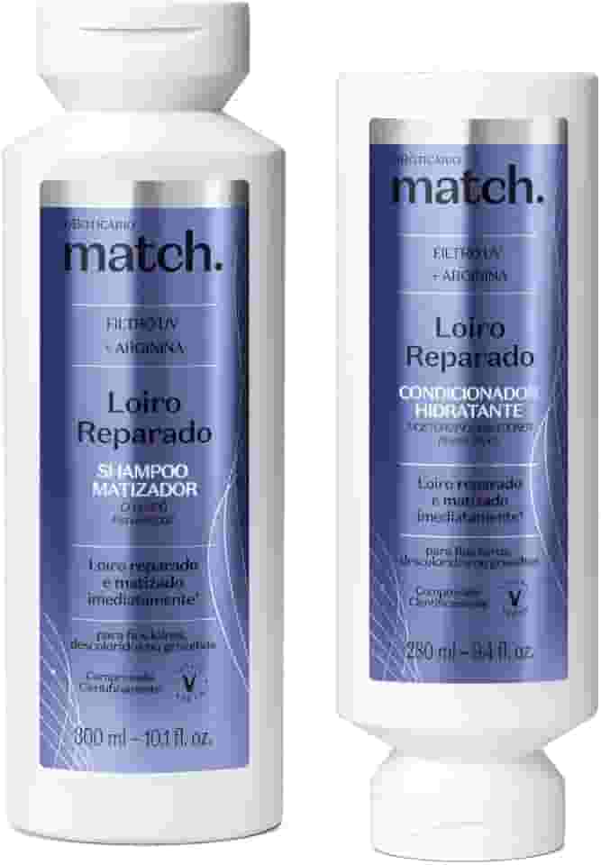 O Boticário Kit Match Loiro Reparado - Shampoo 300ml e Condicionador para Cabelos Loiros e Descoloridos