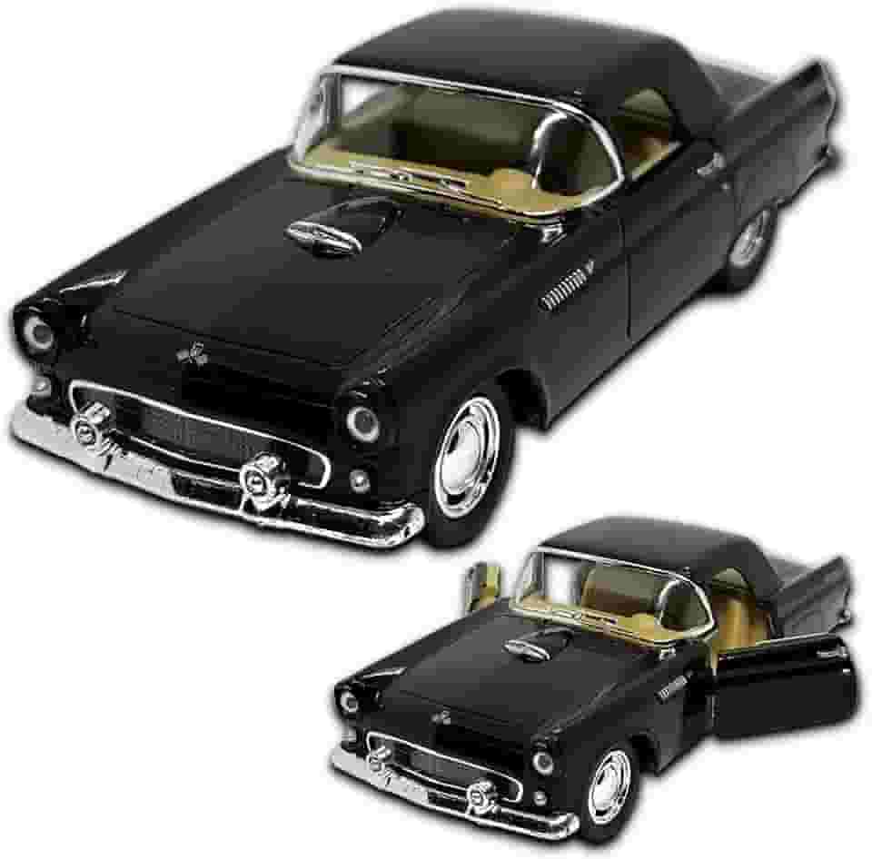 Miniatura de carro Ford Thunderbird 1955 1/36 em metal, 12 CM, Rodinhas em borracha e com Fricção, Carrinho de ferro colecionável, Resistente a quedas, Acabamento excelente (Preto)