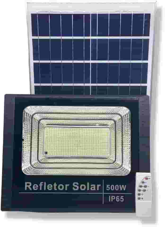 Refletor Solar LED 500W, Holofote com Placa Solar, IP65, Controle Remoto