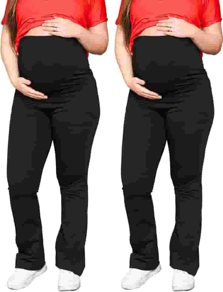 Kit 2 legging gestante flare calça grávida boca larga longa suporte barriga suplex boca de sino bailarina alto conforto