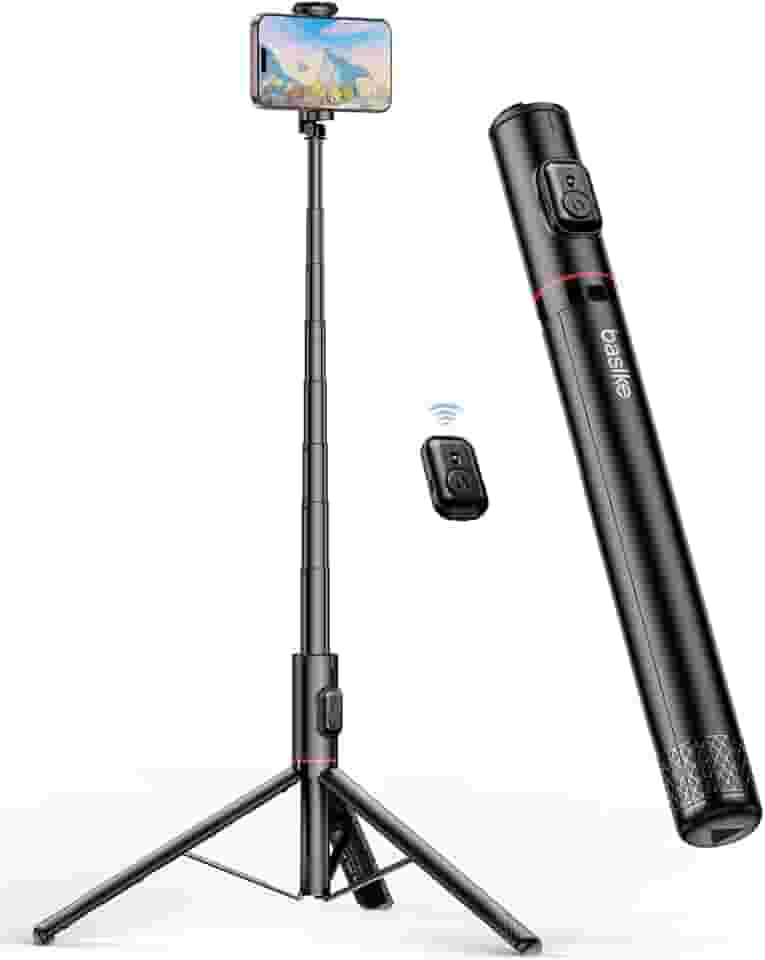 Basike Tripé e Bastão de Selfie 3 em 1 para Celular – Tripé Dobrável 184cm com Sapata Fria, Controle Remoto Magnético Destacável e Rotação 360°, Ideal para Selfies, Viagens e Transmissões ao Vivo