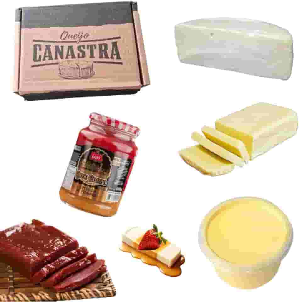 Kit Artesanal Mineiro Queijo Canastra 500g com Manteiga da Roça 500g, Requeijão de Corte 500g, Goiabada Cascão de 400g e Doce de Leite com Geleia de Morango 680g