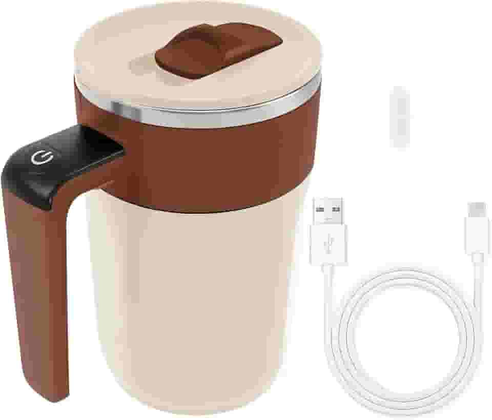 Caneca de café magnética com agitação automática, recarregável por USB, 400 ml, com tampa, copo de mistura elétrica de aço inoxidável 316, copo de mistura automática para chocolate quente (café bege)
