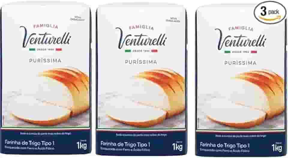 Farinha De Trigo Tipo 1 Famiglia Venturelli Puríssima pct 1 Kg 3 Unidades