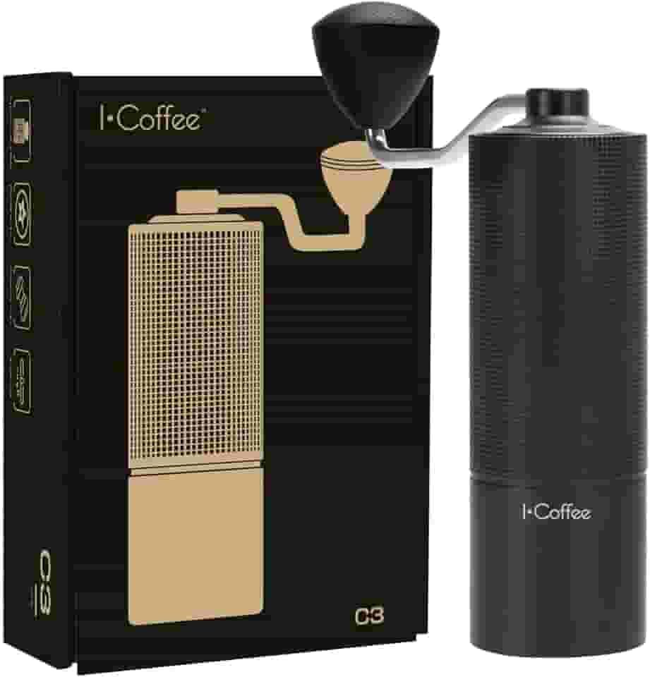 Moedor de Café Compacto Manual, Inox Preto, Ajuste de Moagem e Capacidade de 20g